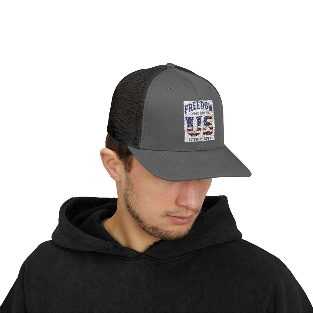 Freedom U.S. Flag Trucker Cap — Patriotic Snapback Hat 4th of July, America 250