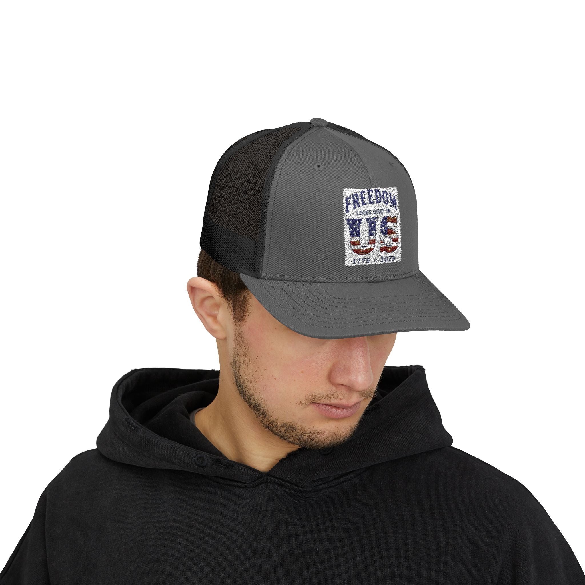 Freedom U.S. Flag Trucker Cap — Patriotic Snapback Hat 4th of July, America 250