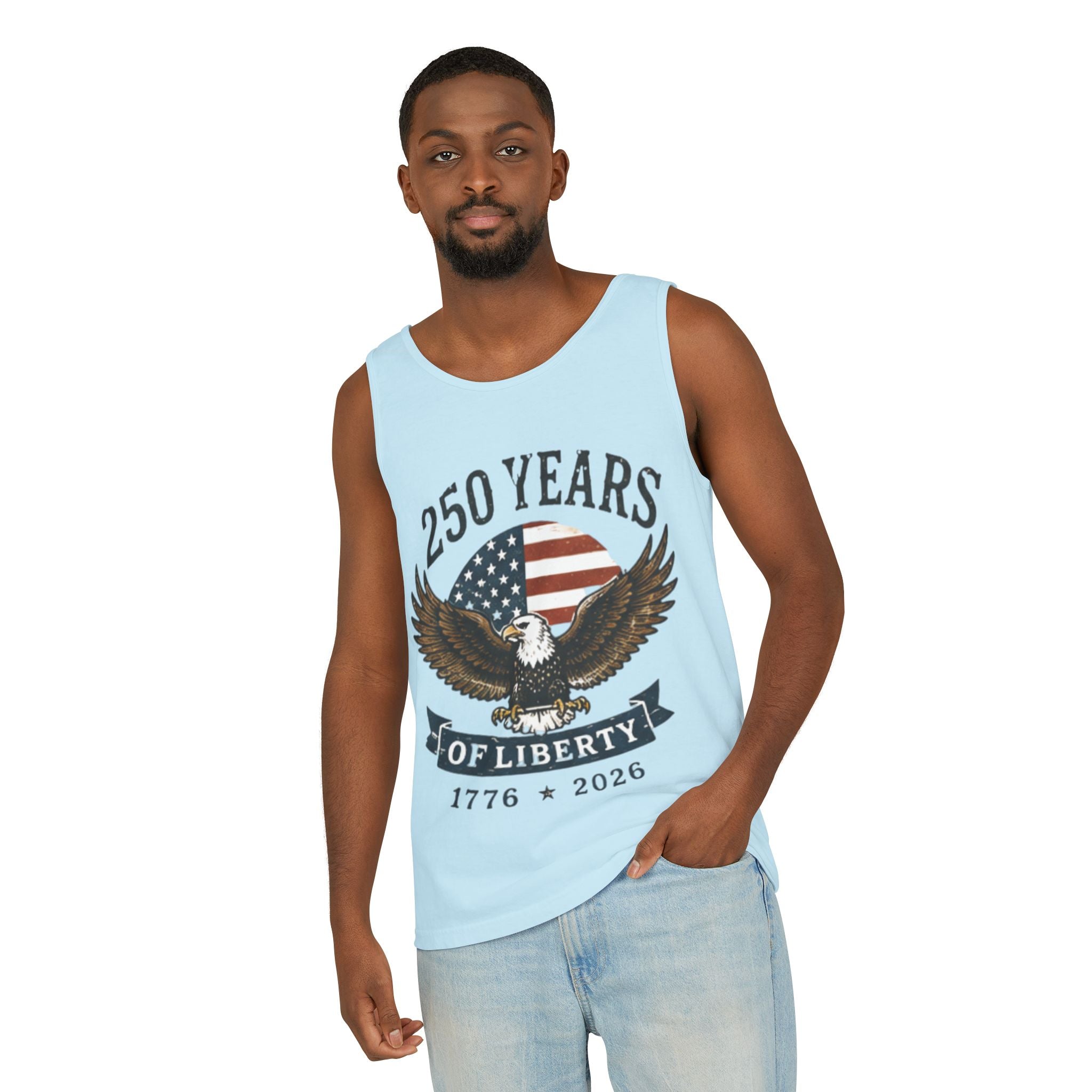 Liberty Eagle Tank Top — America 250 Years of Liberty — 4th of July — Beach, Summer, Tank-top, Freedom