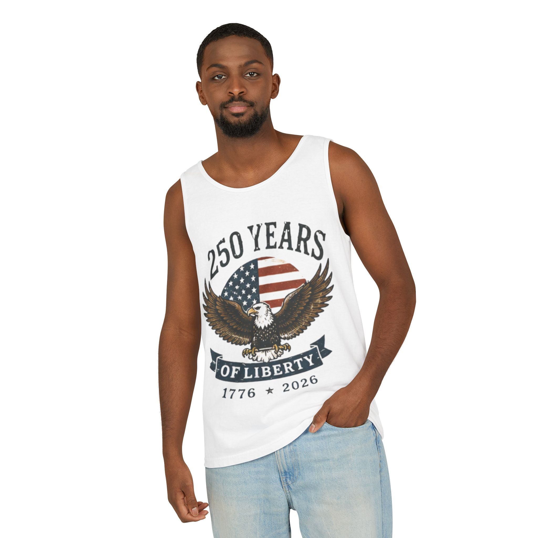 Liberty Eagle Tank Top — America 250 Years of Liberty — 4th of July — Beach, Summer, Tank-top, Freedom
