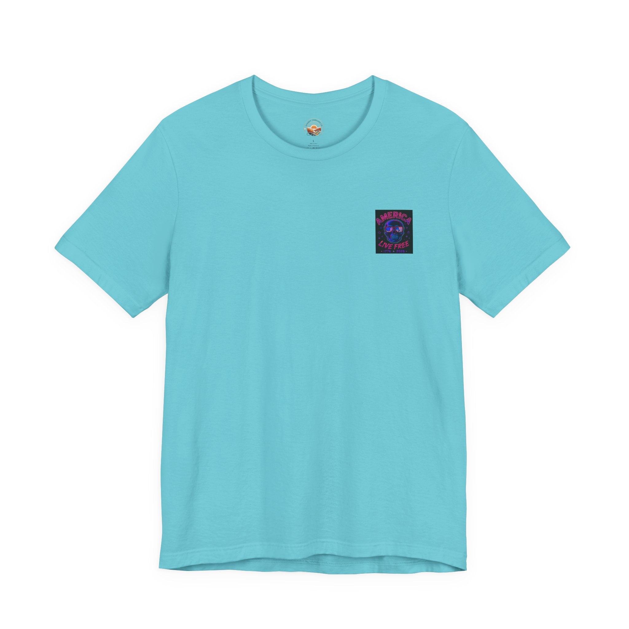 Born Free Live Free Tee — Neon Cowboy Skull Graphic T-Shirt, July 4th, America 250, Freedom, Liberty