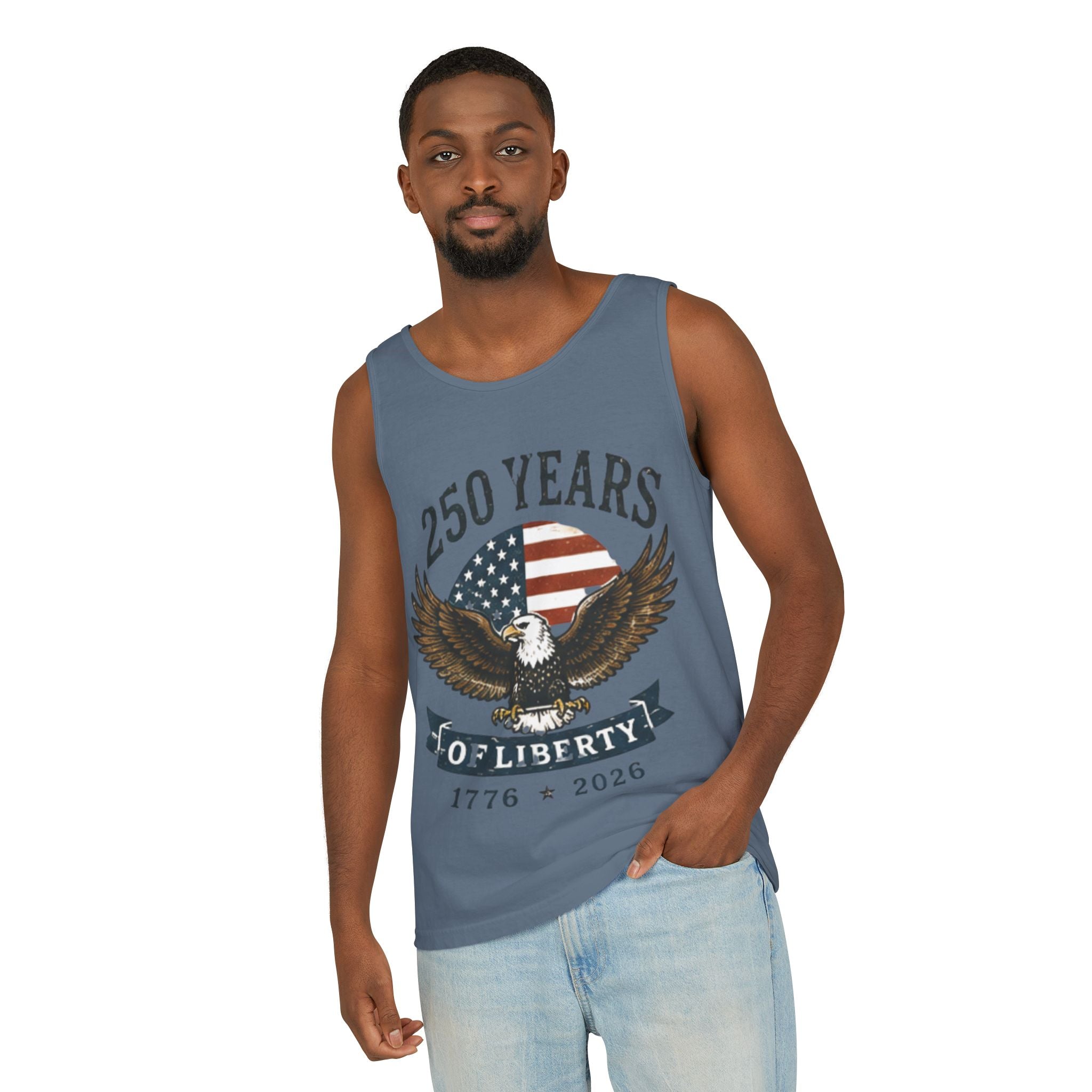 Liberty Eagle Tank Top — America 250 Years of Liberty — 4th of July — Beach, Summer, Tank-top, Freedom