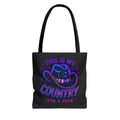 Tote Bag — “This Is My Country 1776–2026” Patriotic Cowboy Hat Tote Neon America July 4th Beach Rodeo