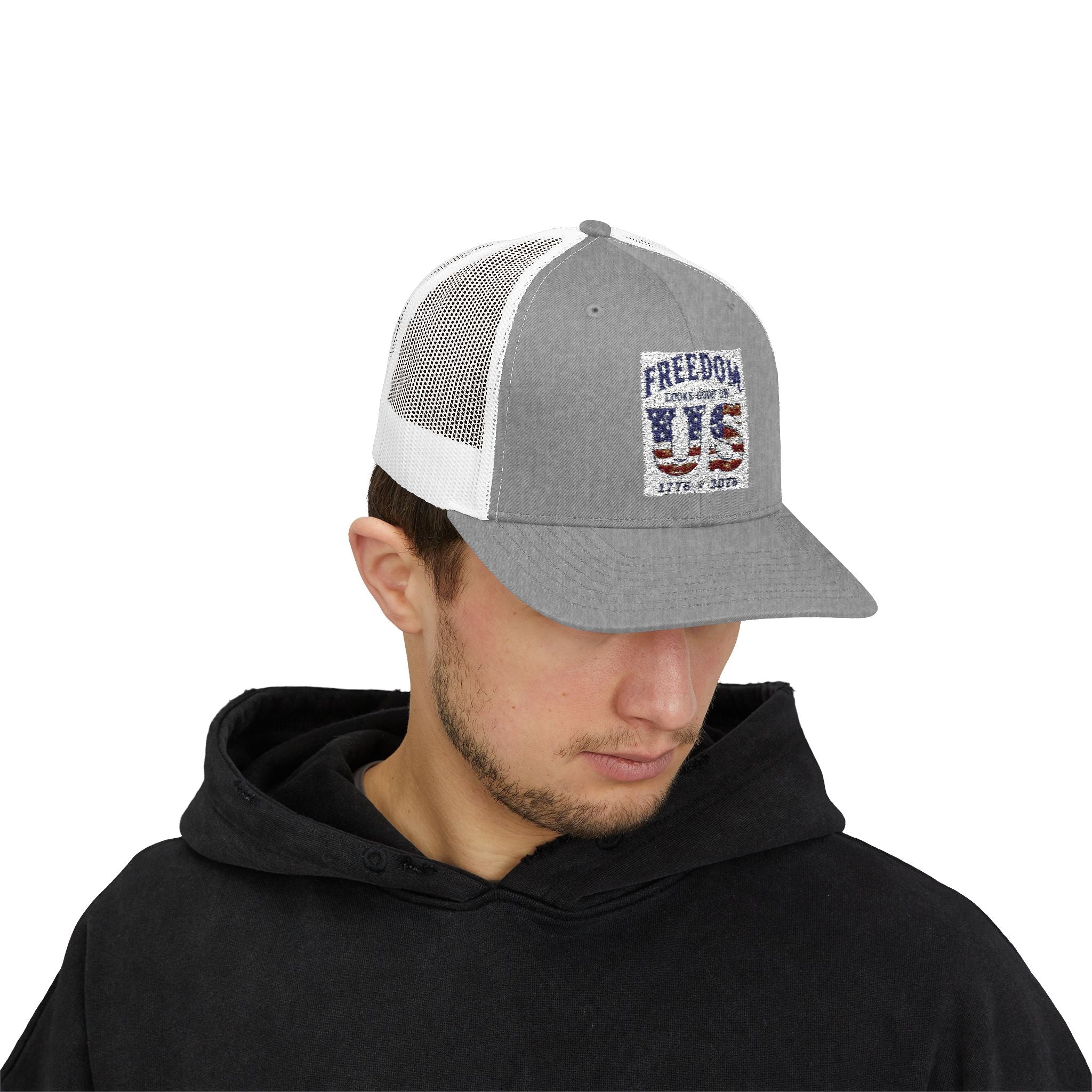 Freedom U.S. Flag Trucker Cap — Patriotic Snapback Hat 4th of July, America 250