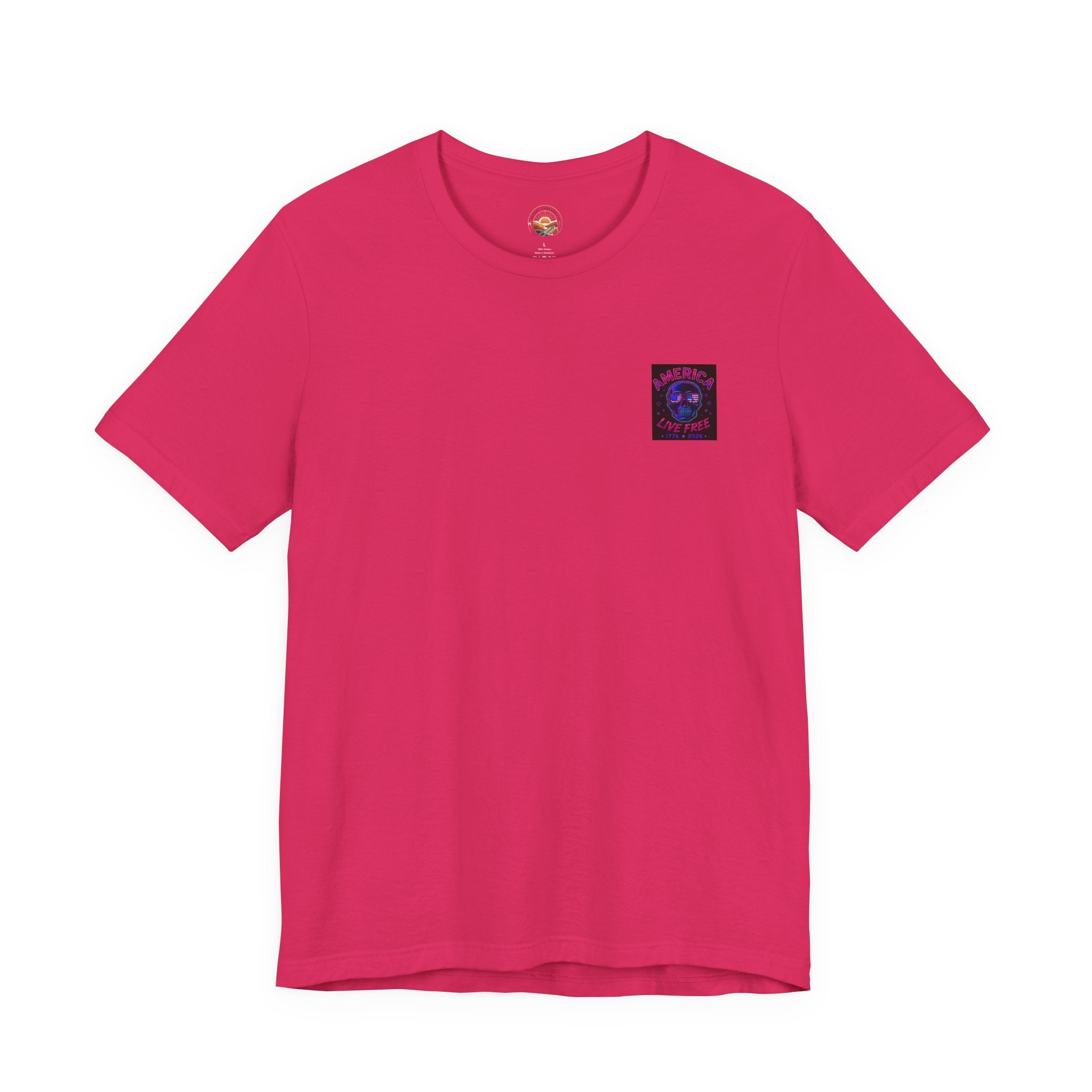 Born Free Live Free Tee — Neon Cowboy Skull Graphic T-Shirt, July 4th, America 250, Freedom, Liberty