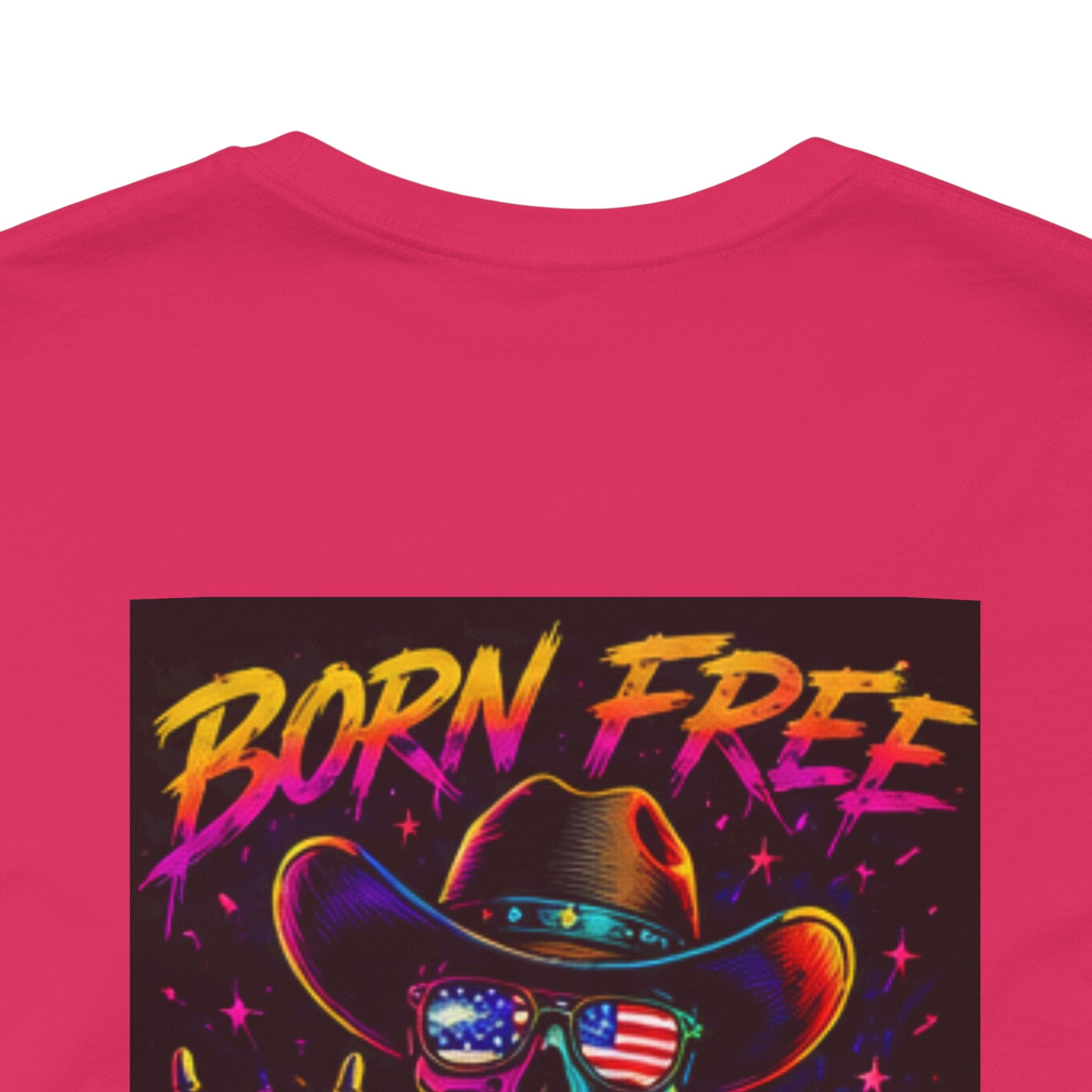 Born Free Live Free Tee — Neon Cowboy Skull Graphic T-Shirt, July 4th, America 250, Freedom, Liberty