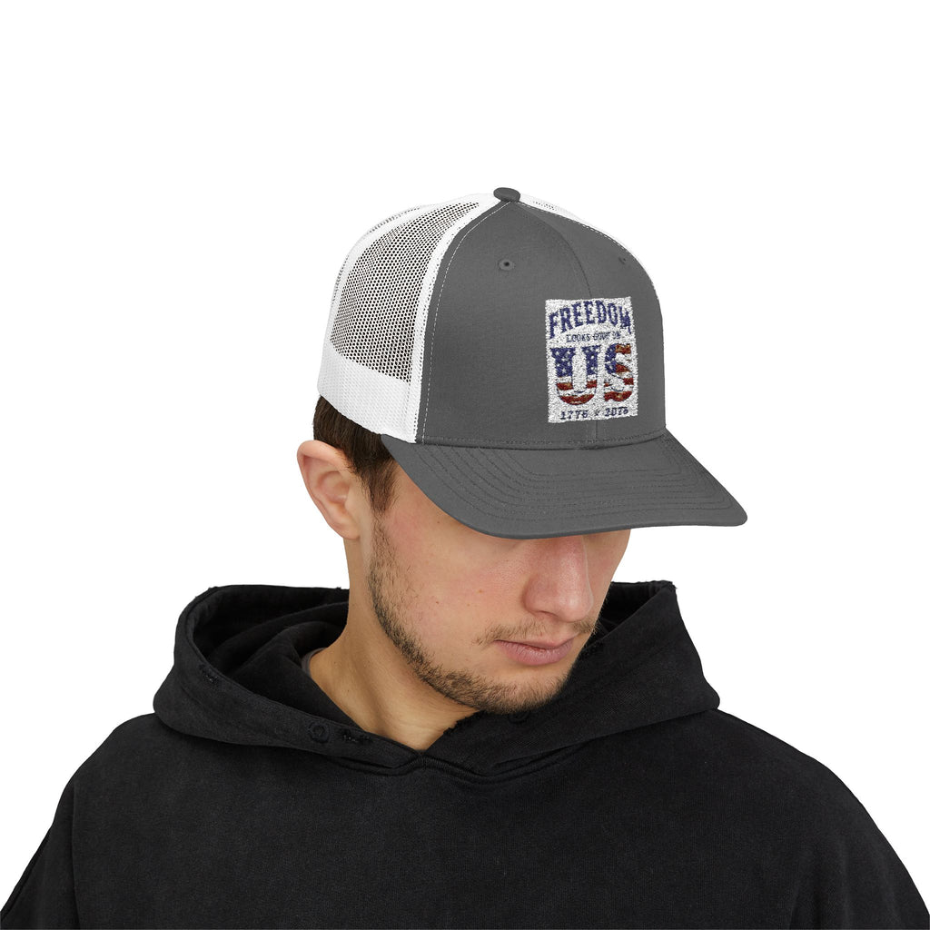 Freedom U.S. Flag Trucker Cap — Patriotic Snapback Hat 4th of July, America 250