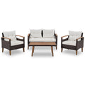 Outdoor Sofa Set PE Rattan Acacia Wood Beige 4 Piece Modular