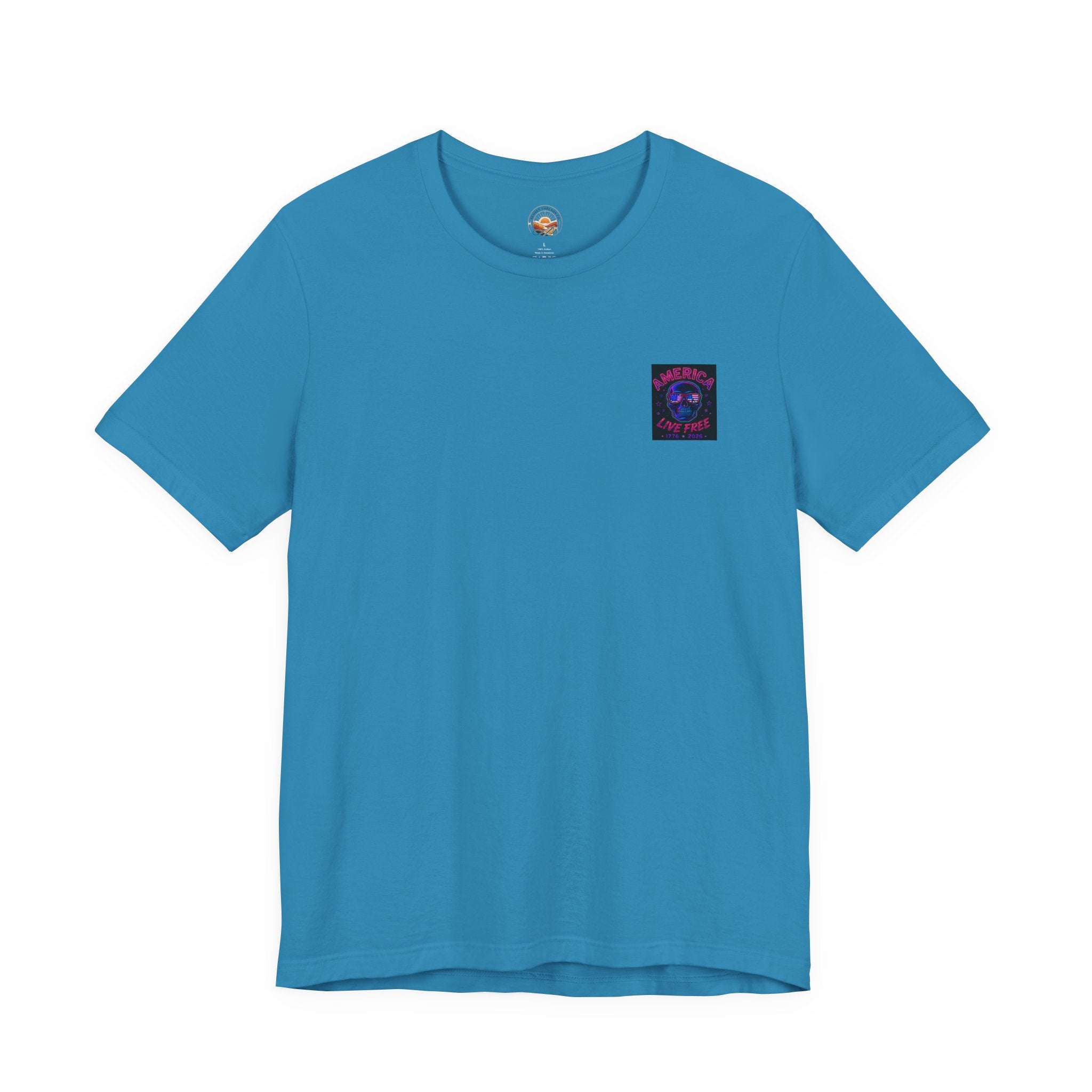 Born Free Live Free Tee — Neon Cowboy Skull Graphic T-Shirt, July 4th, America 250, Freedom, Liberty