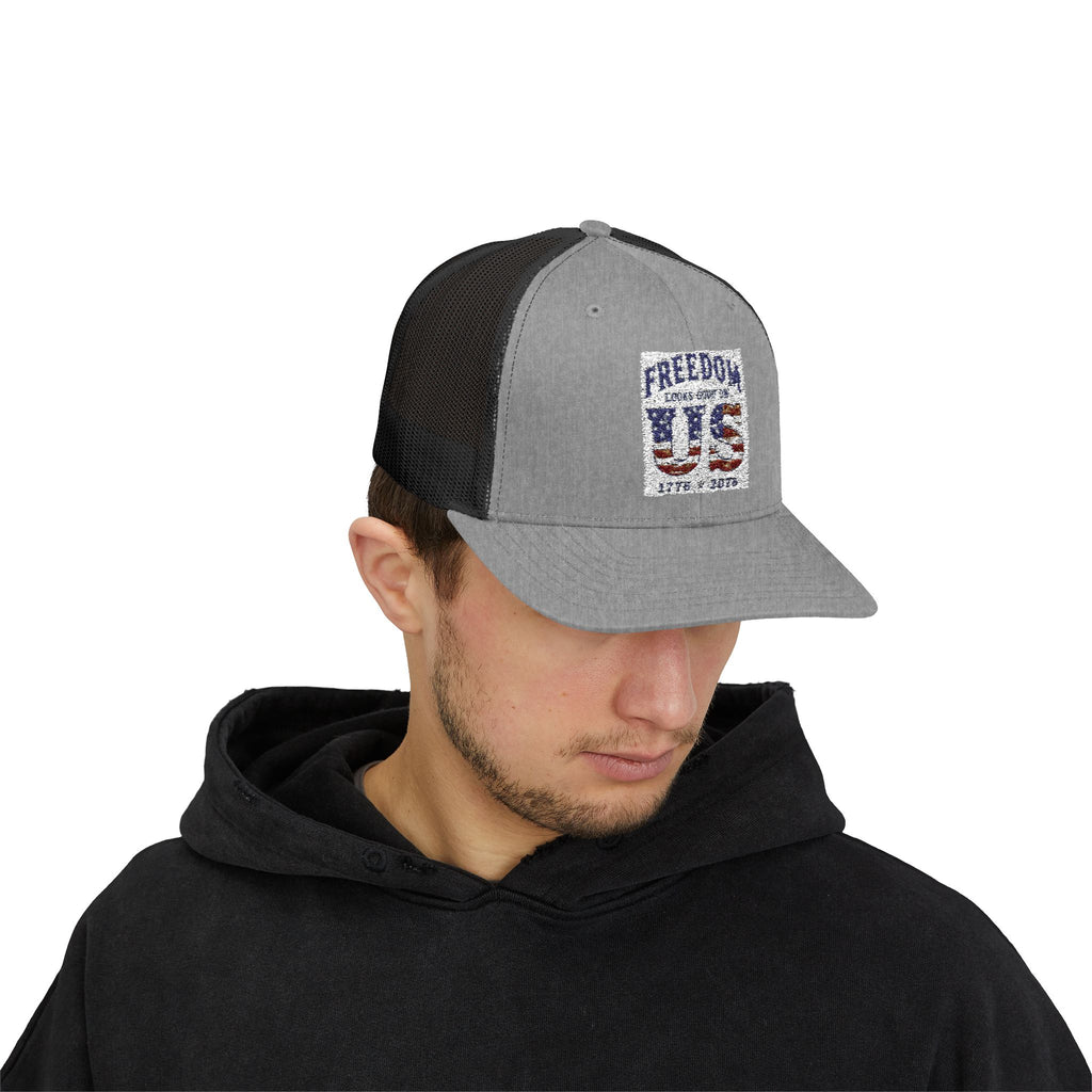 Freedom U.S. Flag Trucker Cap — Patriotic Snapback Hat 4th of July, America 250