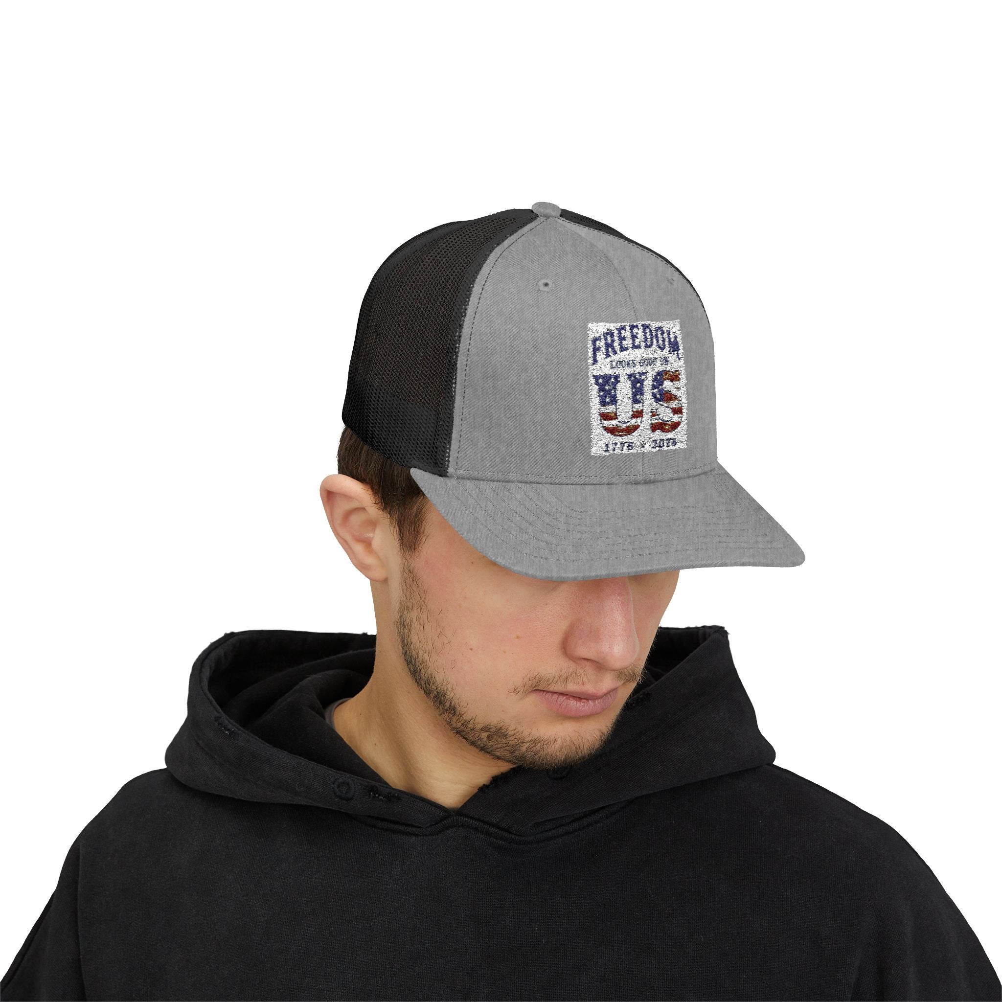 Freedom U.S. Flag Trucker Cap — Patriotic Snapback Hat 4th of July, America 250