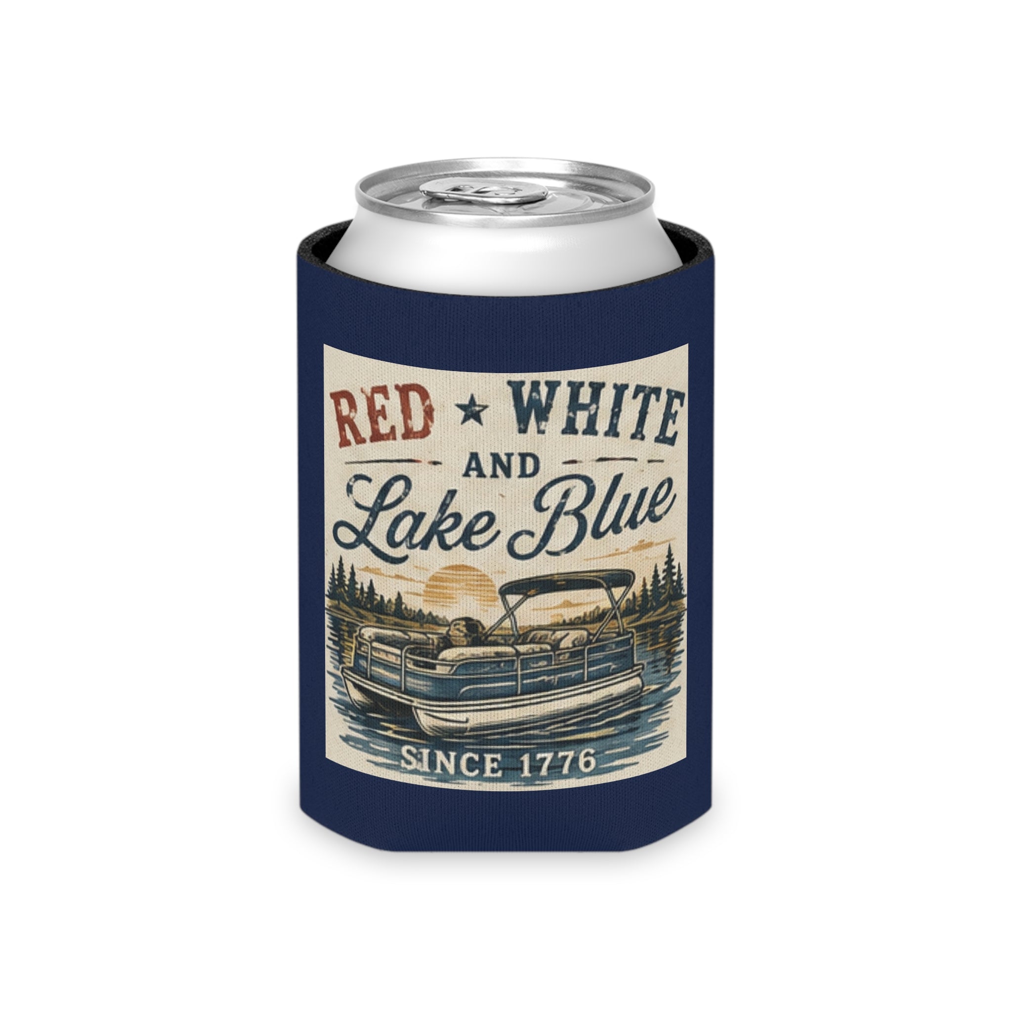 Patriotic Lake Life Can Cooler - "Red White and Lake Blue" / America 250, Koozie, 4th of July