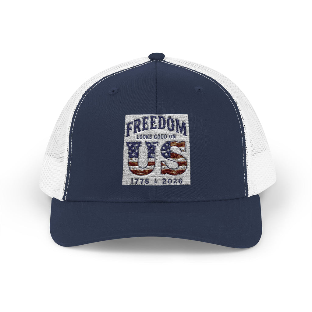 Freedom U.S. Flag Trucker Cap — Patriotic Snapback Hat 4th of July, America 250