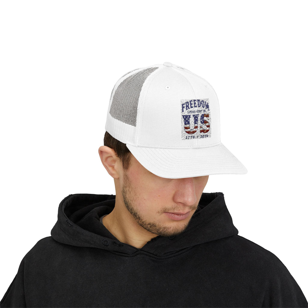 Freedom U.S. Flag Trucker Cap — Patriotic Snapback Hat 4th of July, America 250