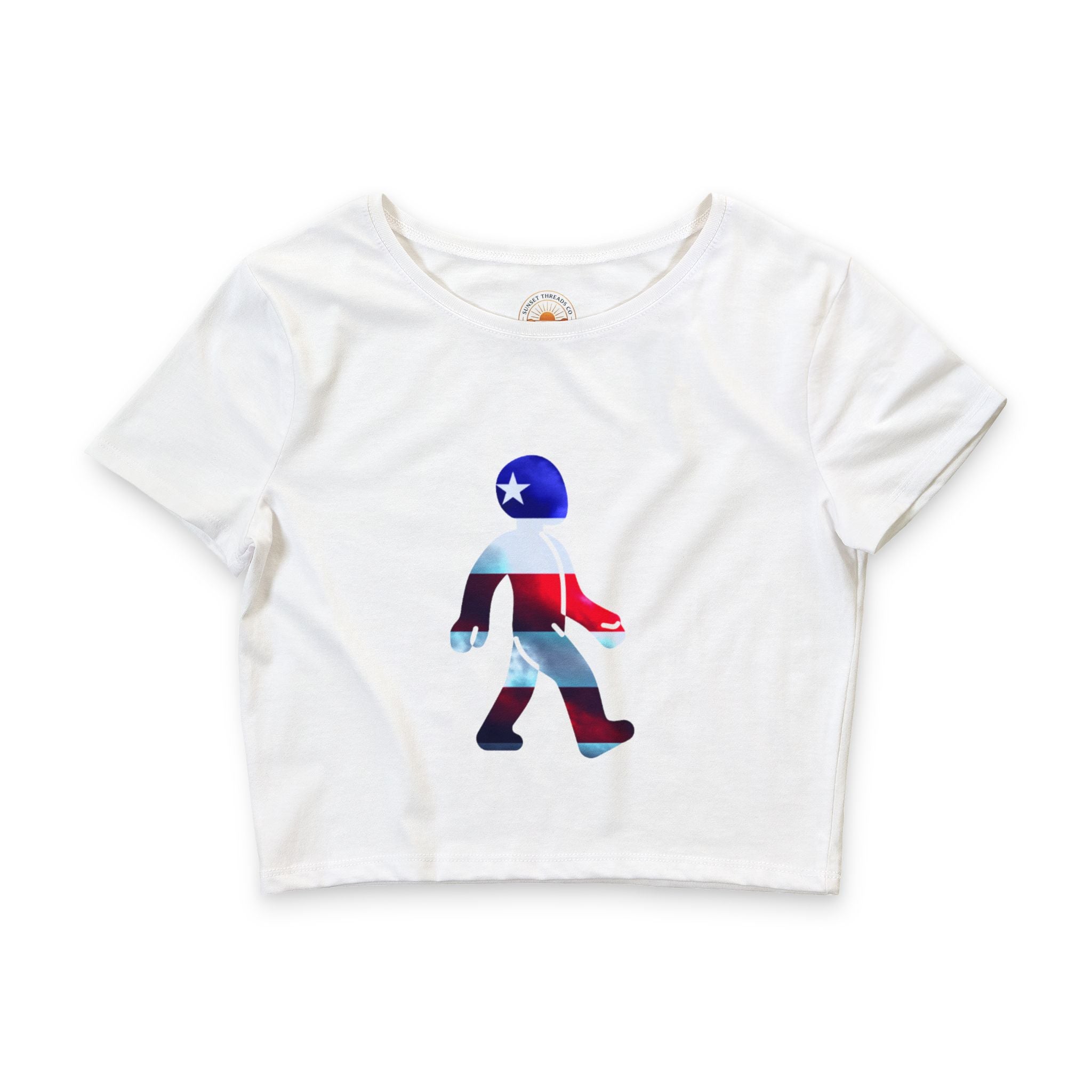 Patriotic Crop Tee — American Flag Graphic Women’s Crop Top — T-shirt 4th of July— Freedom Baby!
