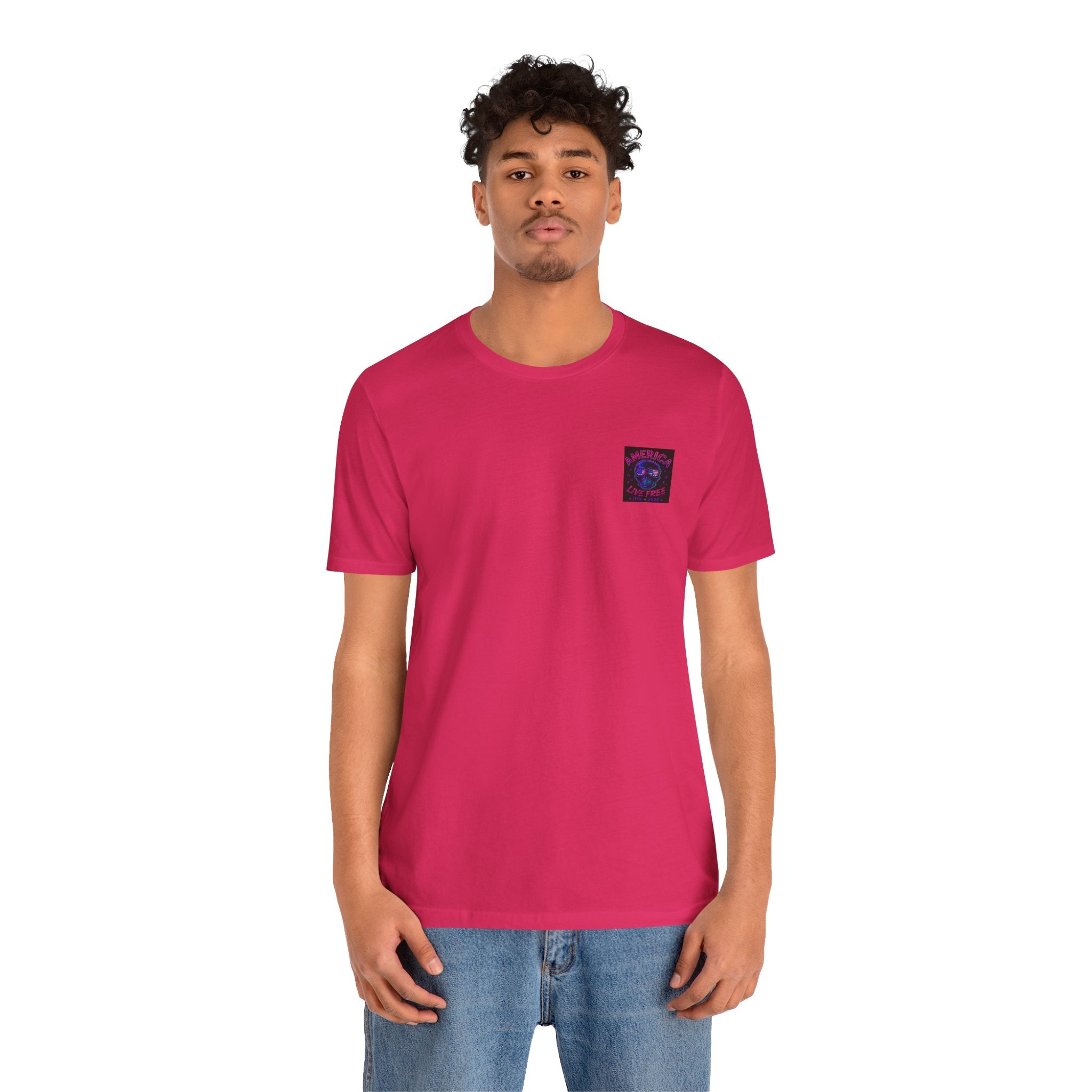 Born Free Live Free Tee — Neon Cowboy Skull Graphic T-Shirt, July 4th, America 250, Freedom, Liberty