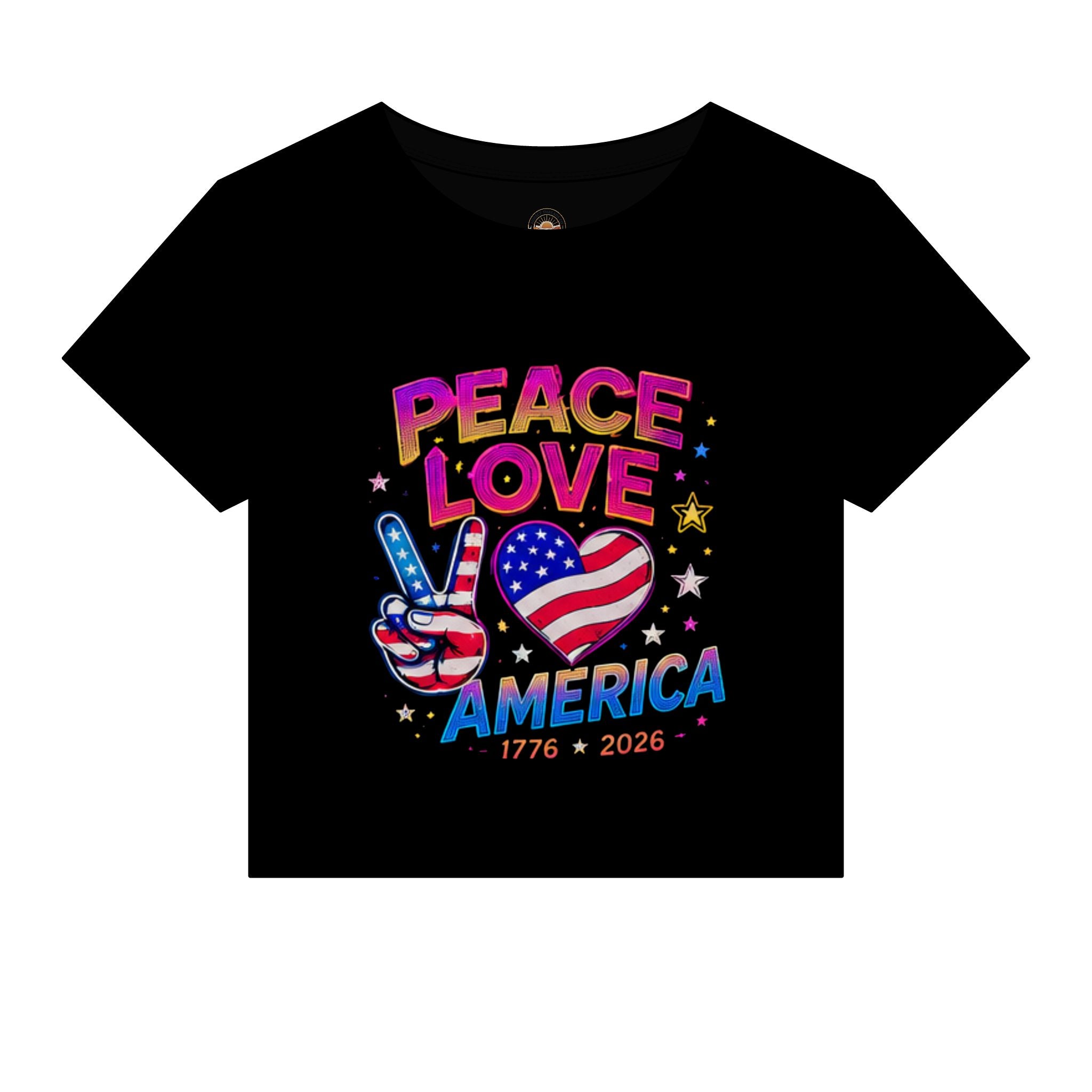 Peace Love America Baby Tee — Patriotic 4th of July USA Graphic Crop Top