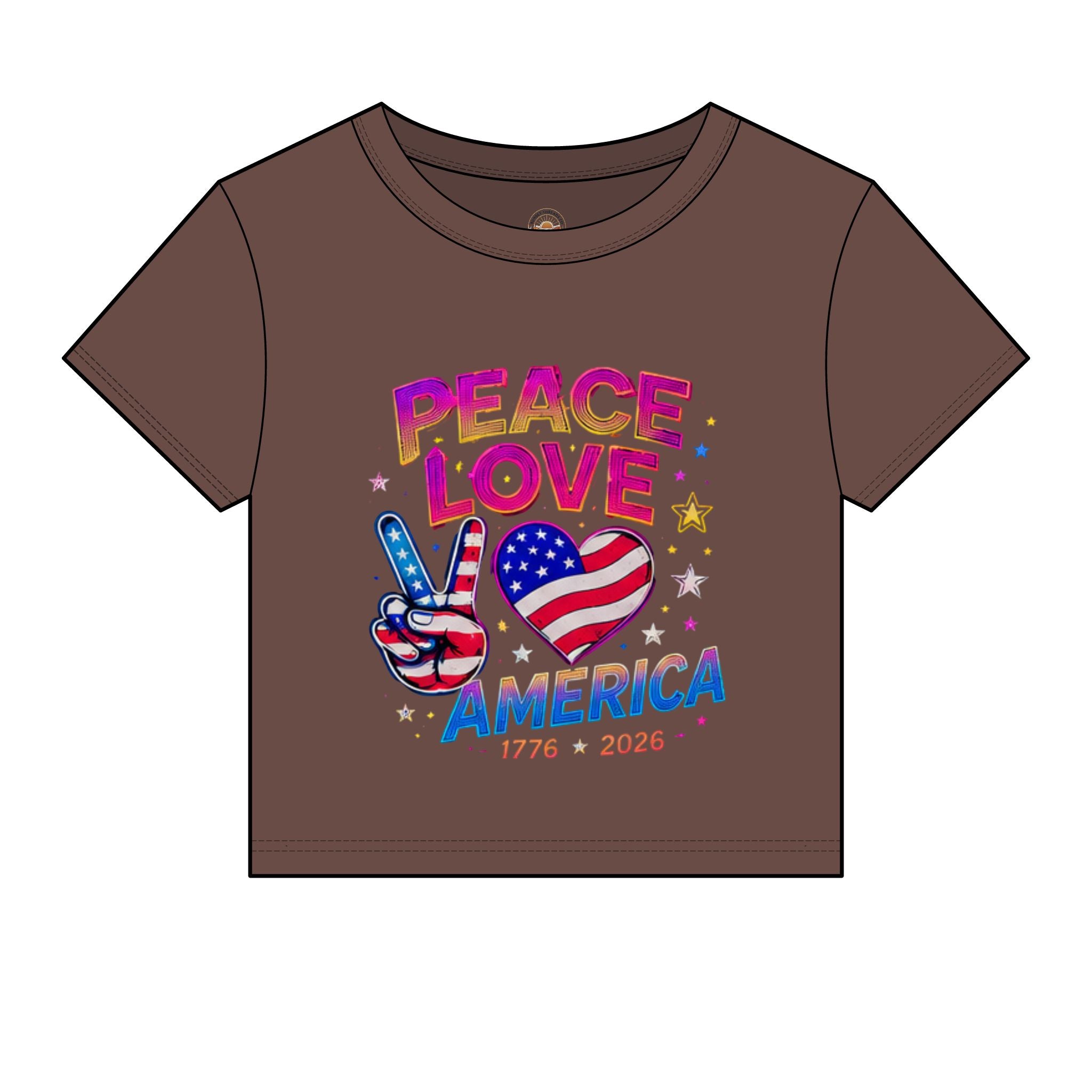 Peace Love America Baby Tee — Patriotic 4th of July USA Graphic Crop Top