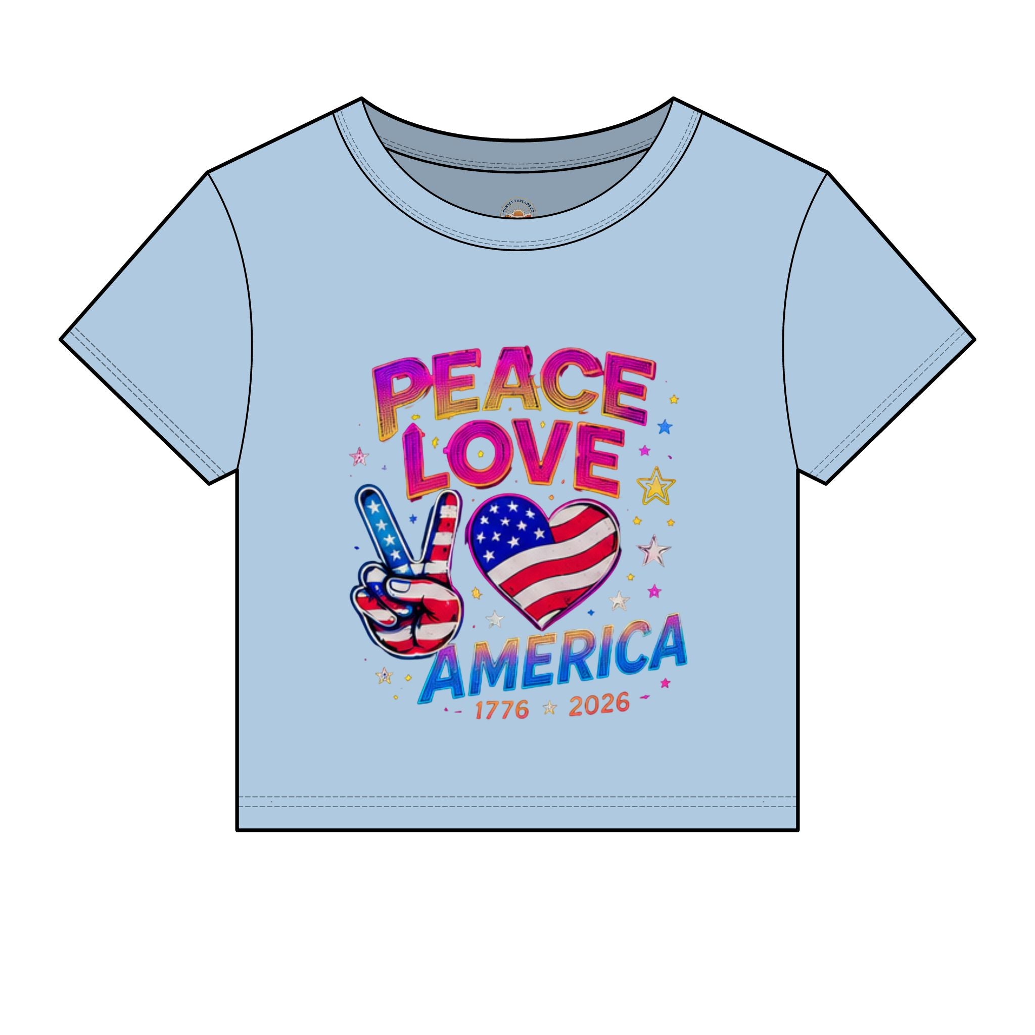 Peace Love America Baby Tee — Patriotic 4th of July USA Graphic Crop Top