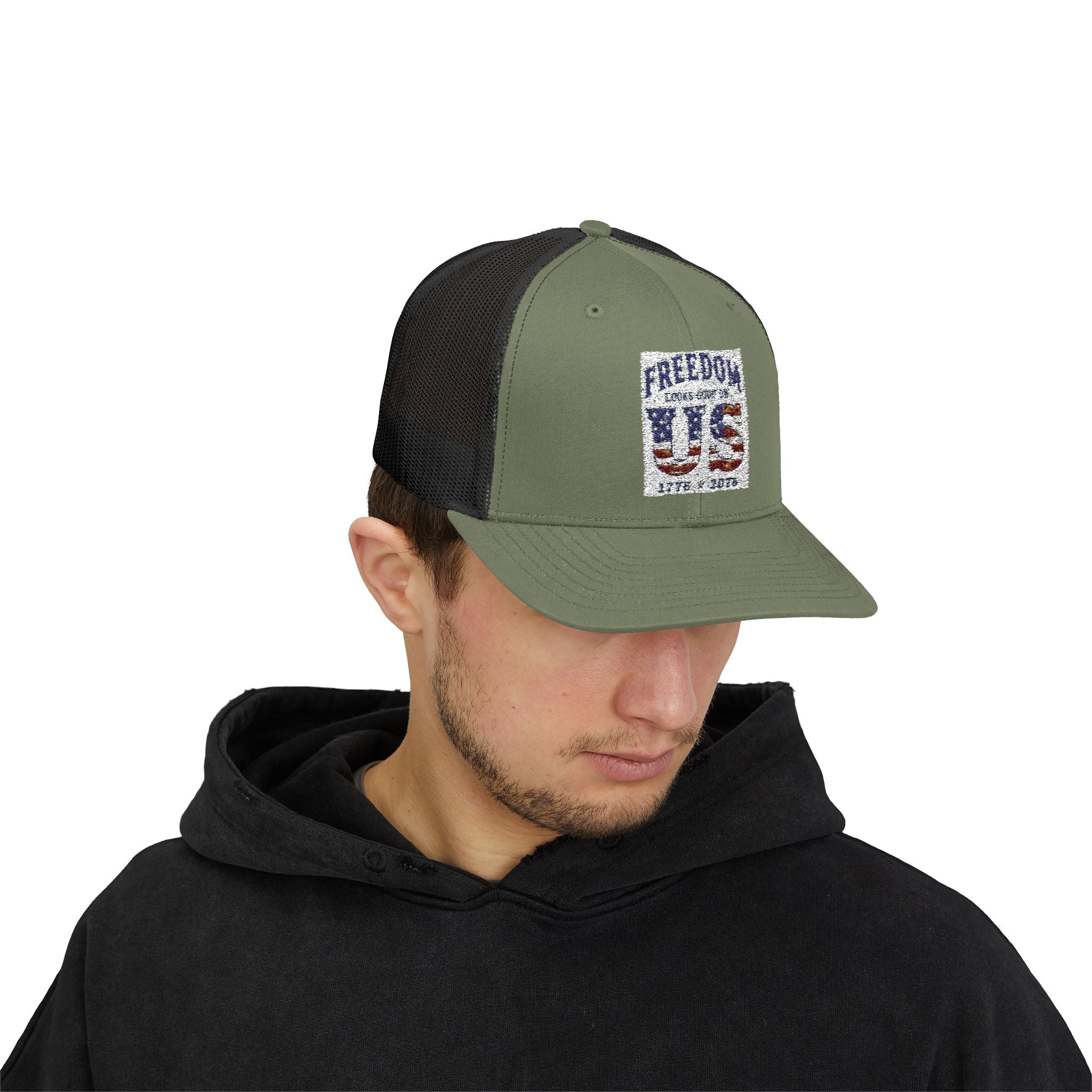 Freedom U.S. Flag Trucker Cap — Patriotic Snapback Hat 4th of July, America 250