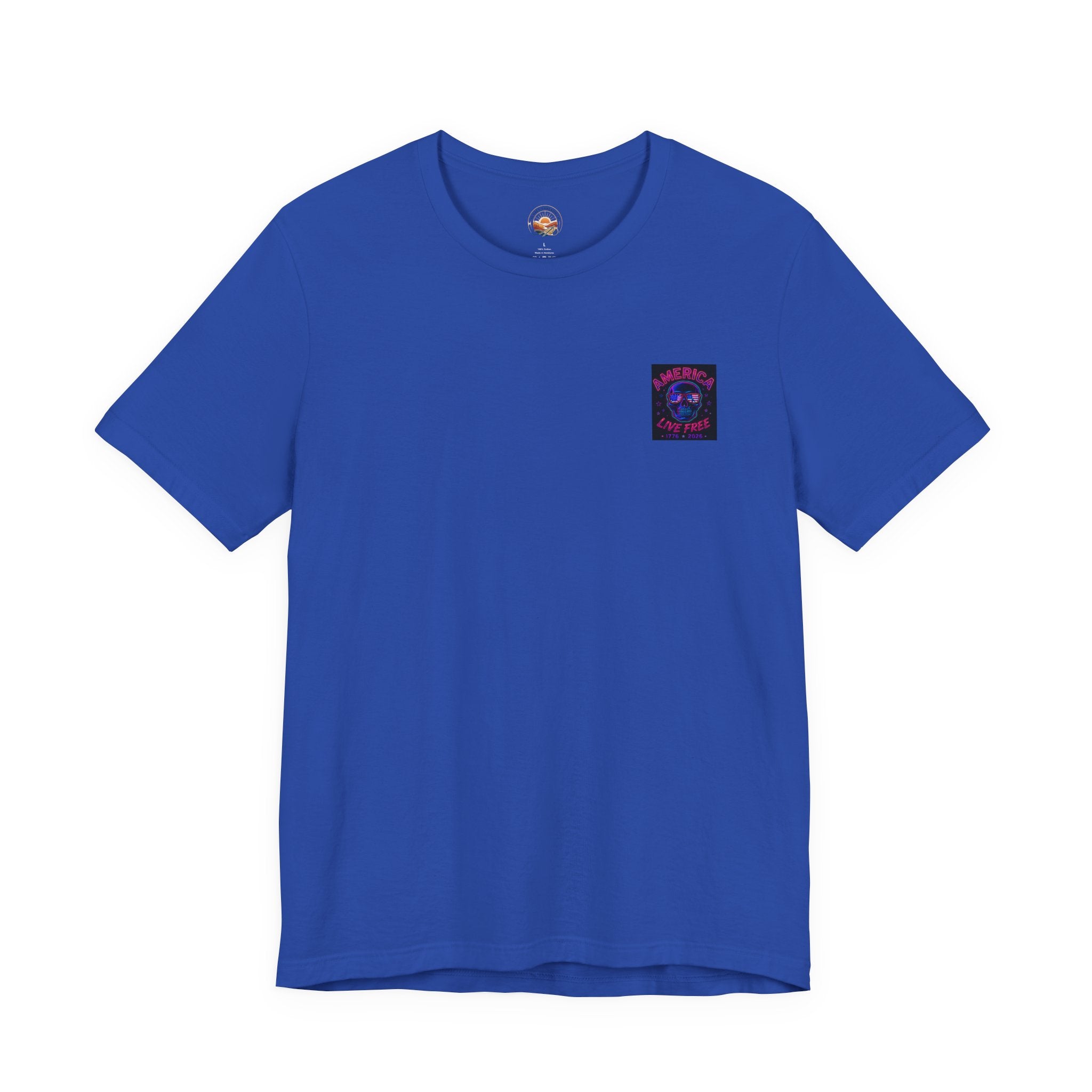 Born Free Live Free Tee — Neon Cowboy Skull Graphic T-Shirt, July 4th, America 250, Freedom, Liberty