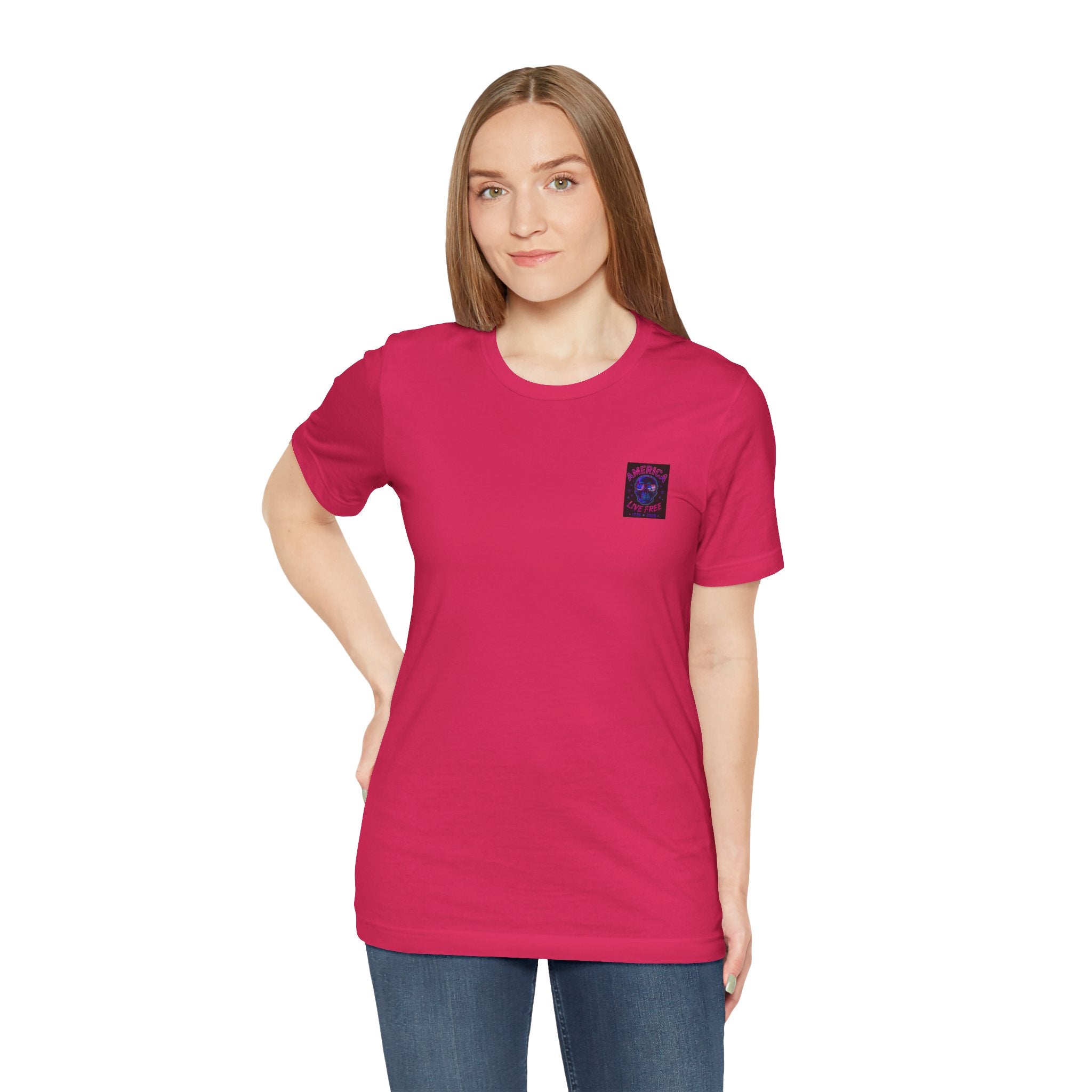 Born Free Live Free Tee — Neon Cowboy Skull Graphic T-Shirt, July 4th, America 250, Freedom, Liberty