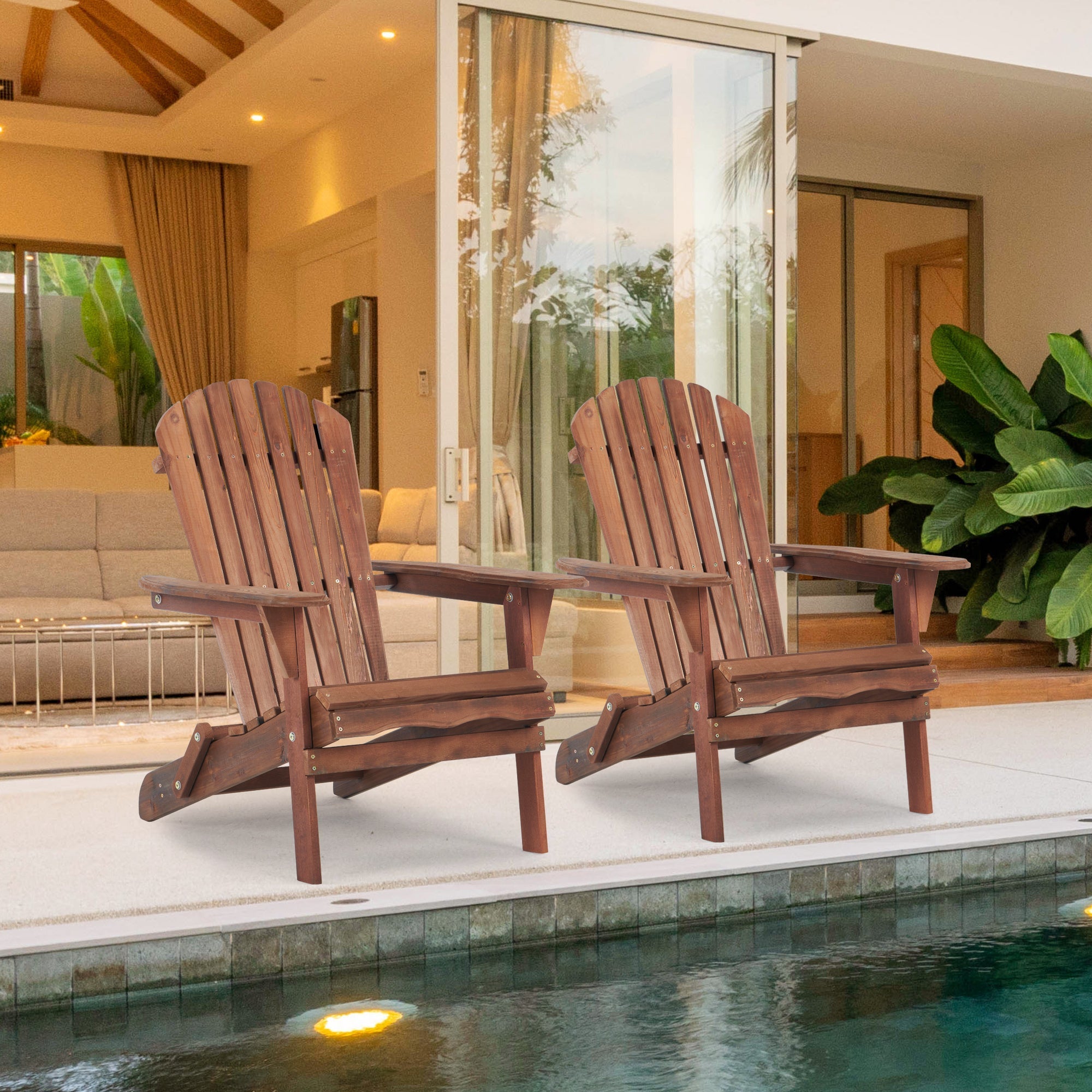 SoliWood Wooden Outdoor Folding Adirondack Chair Set of 2